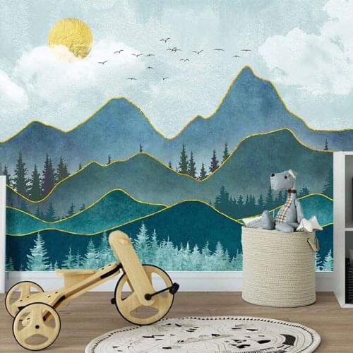 Custom 3D Mural Wallpaper Nordic Minimalist Abstract Geometric Mountain Peak Forest Bedroom Background Wall Papel De Parede 3 D