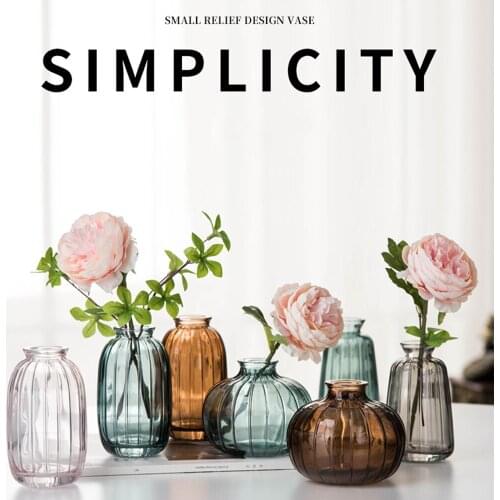 Simple Relief Glass Vase Nordic Mini Flower Vase Table Decor Floral Bottle Plant Hydroponic Container Home Window Sill Ornaments