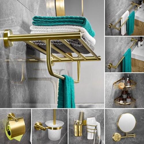 Luxury brushed gold towel rack gold bathroom towel rack punching-free bathroom shelf stainless steel suit