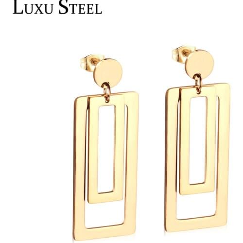LUXUSTEEL Statement Jewelry Big Rectangle Long Drop Earrings Stainless Steel New Punk Earring Jewelry Female Party