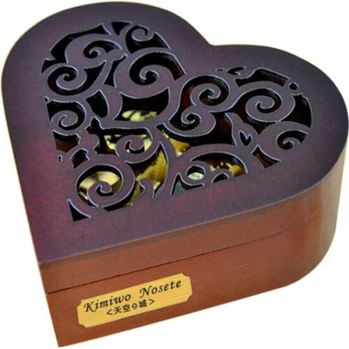 Christmas Music Box,Creative Hollow Cover 18-Note Gold Movement Wind-up Heart Wooden Musical Box with Gift Box for Kids
