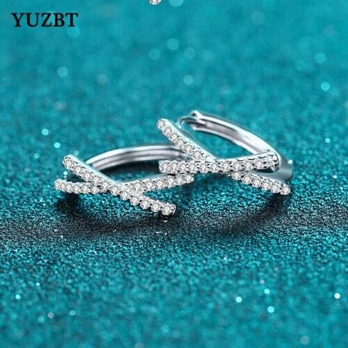 YUZBT 18K White Gold Plated Total 0.56 ct Excellent Cut Gemstone Diamond Test Past D Color Moissanite Round Cross Stud Earrings