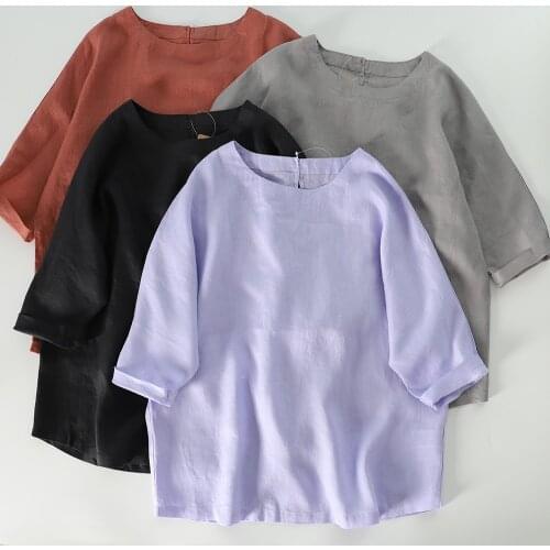 Thin hemp ~ loose T-shirt art cotton hemp top linen show thin 2020-03