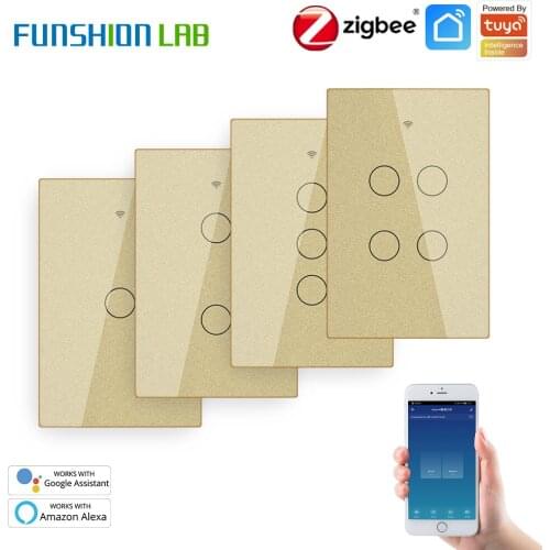 ZigBee Wall Touch Smart Light Switch With Neutral/No Neutral ,No Capacitor Smart Life/Tuya Works with Alexa,Google Hub Required