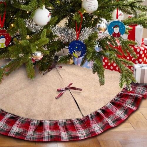 OurWarm 48inch Plaid Christmas Tree Skirt Ruffle Edge Xmas Tree Skirt Christmas Decorations For Home New Year Gifts