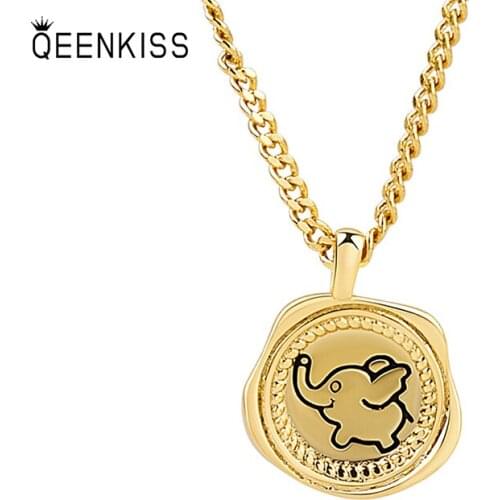 QUEENKISS NC623 Fion Jewelry Wholesale Fashion Lady Girl Birthday Wedding Round Elephant 18KT Gold White Gold Pendant Necklace
