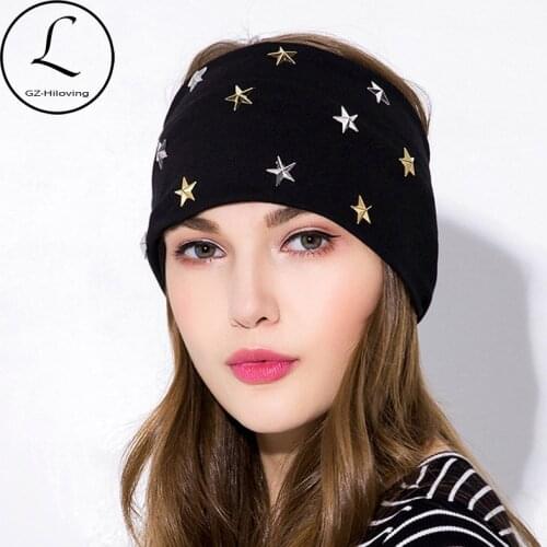 GZHILOVINGL Star Bead Stretch Cotton Headbands Women Lady Summer Outdoor Turban Solid Headband Wrap Hairband Hair Accessory