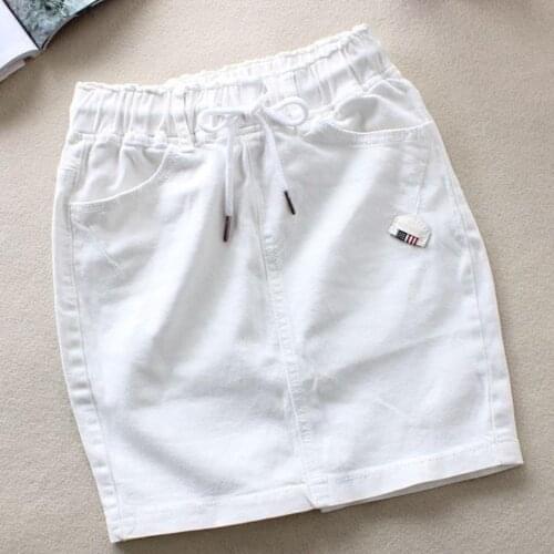 2020 summer White elastic high waist denim skirt women slim package hip a-line mini jeans skirt