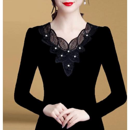 Woman Tshirts Black Mesh Womens Long Sleeve Autumn Winter T-shirt plus Size Top Women Ropa Mujer Camisetas