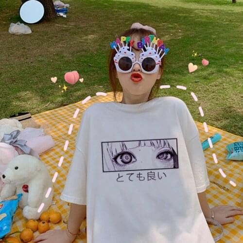 Harajuku Women T-shirts anime print Ulzzang streetwear casual femme t shirts cotton undefined Oversized short sleeve tee