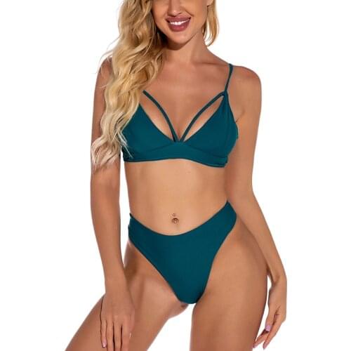 Green Swimsuit Push Up 2021 Bikini Cut Out Swimwear Women Lace Up Bathing Suit High Cut Beachwear Strap Bandeau