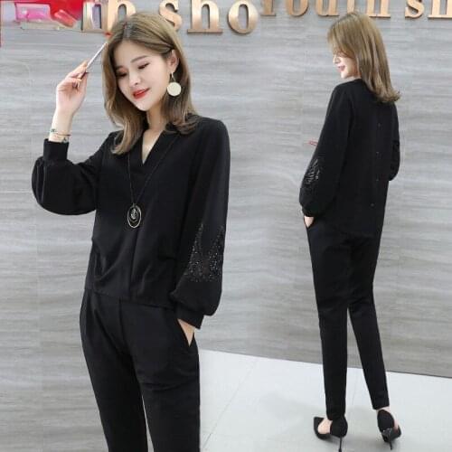 2021 Spring Autumn Woman Fashion Solid Color Female Two Piece Outfits Design Pockets Long Sleeve High Waist Loose Sweat Suit Q5