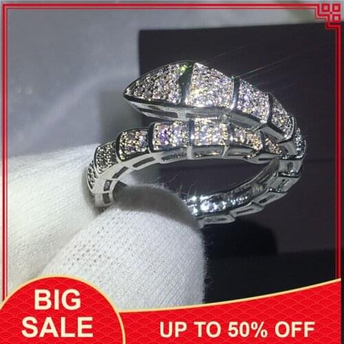 Brand Snake Style wedding band ring for women pave set 5A zircon crystal bijoux White Gold Filled Engagement Bridal rings