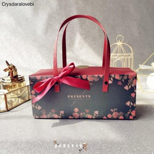 10pcs Rose Flower Presents Portable Paper Boxes Handmade Biscuit Boxes Wedding Birthday Party Gift Packaging Supplies