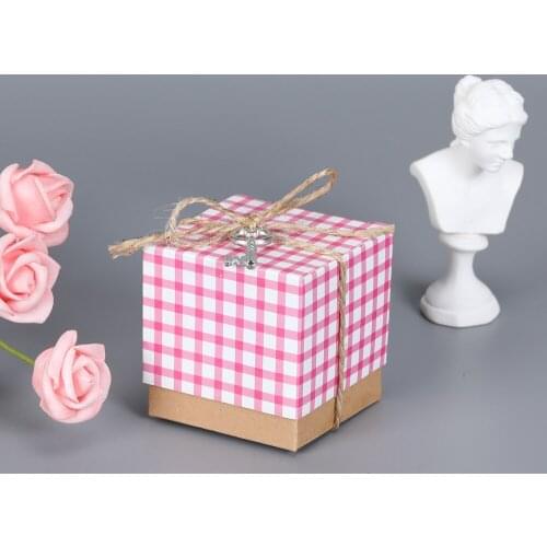 10Pcs Plaid shirt candy box Design Luxury Lase Cut Wedding Sweets Candy Gift Favour Boxes with Ribbon Table Decorations