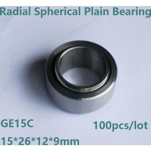 100pcs/lot GE15C GE15UK 15mm 15×26×12×9mm Radial Shaft Spherical Plain Bearing with Self-Lubrication 15*26*12*9mm