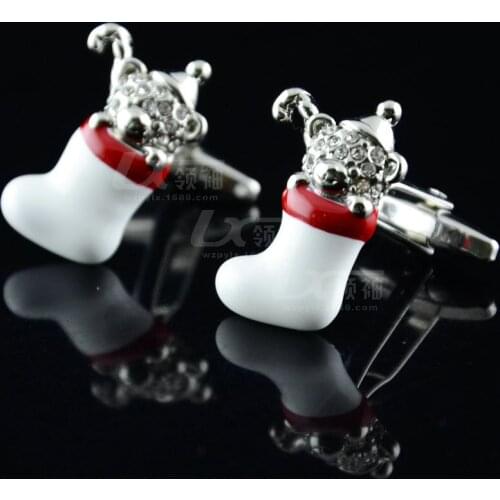12Pairs/lot Novelty Santa Christmas Bear Stocking Cufflinks Enamel Cuff Links Xmas Gift Mens Jewelry Accessory Wholesale