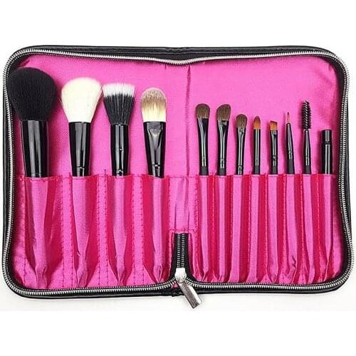 12pcs Professional Makeup Brushes Storage bag Make Up Powder Brush Zipper Strap Cosmetic Case Leather Pouch Brush Bag 20