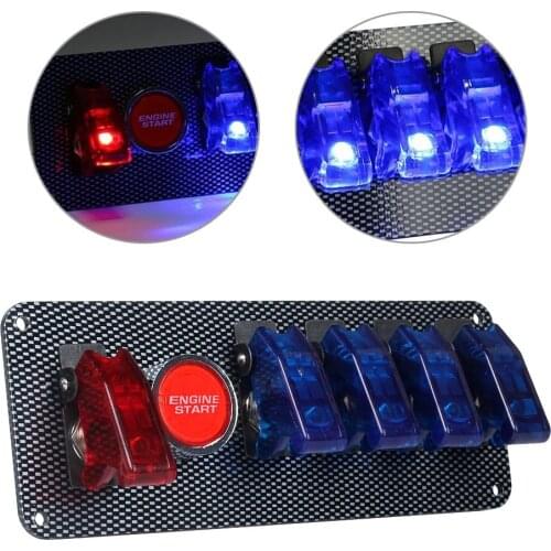 12V Racing Car Ignition Switch + 4 Blue & 1 Red Car Engine Start Push LED Toggle Button Panel for Racing Car