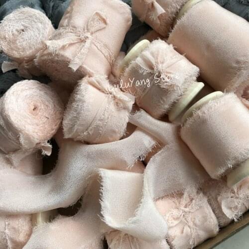 2.5cm 5cm Silk embroidery ribbon 100% pure silk woven double face taffeta designs variegated color ins style Handcraft apricot