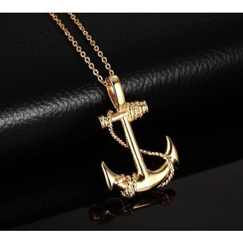 2021 New Style Boat Anchor Charm Chain Necklace Plated Gold Sailor Necklace Popular Exquisite Jewelry Commemorative Gift for Men
