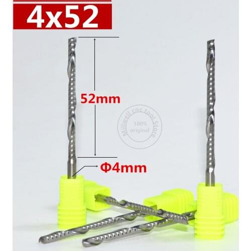4mm*52mm,Freeshipping CNC Solid carbide woodworking router bit,Tungsten end mill,1 flute end milling cutter,MDF,acrylic,PVC
