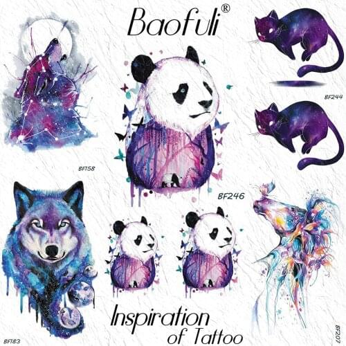 BAOFULI Watercolor Panda Butterfly Kids Temporary Tattoo Sticker 3D Colorful Forest Waterproof Tattoos Body Art Arm Fake Tatoo
