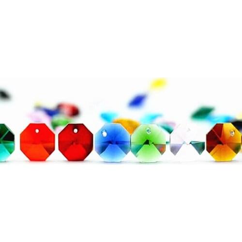 Free Shipping 500pcs/lot Top Quality Multicolor 14mm Crystal Glass Octagon Beads With One Hole For Crystal Chandelier Lamp Parts