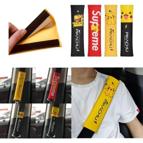 Pokemon Pikachu Car Seat Belt Shoulder Cover Cartoon Cute Leather Extended Seat Belt Protective Cover Car Interior Accessories
