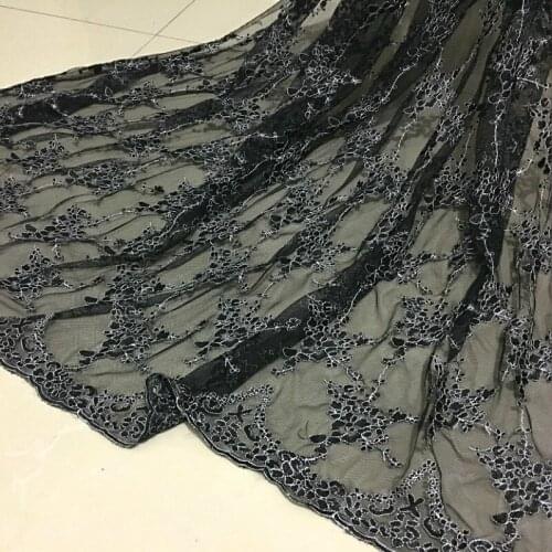 Black lace soft mesh silver bright silk embroidered clothing fabric for sewing dress childrens clothing fabric 1Meter