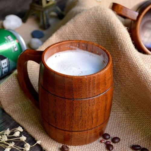 400mL Wooden Tea Cup Coffee Mug Handmade Mugs with Handle Drinkware Home Bar Pub Beer Party Supplies