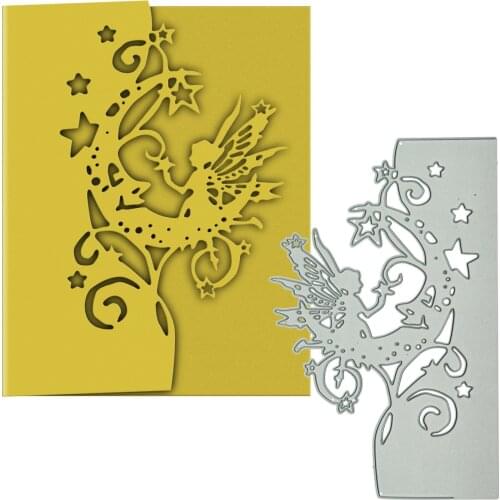 Fairy Sitting On Moon Pattern Scrapbooking Metal Cutting Dies Cutter Mold DIY Clipart Invitation Card Edge Envelope Cover