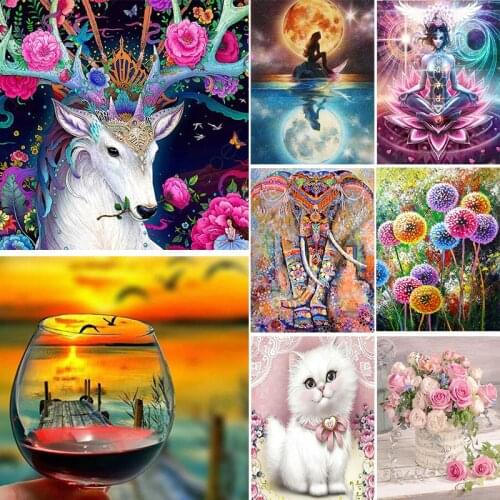 GATYZTORY 5D Diamond Painting Scenery Figure Flower Rhinestones Diamond Embroidery Cross Stitch Sea Mosaic Home Decor