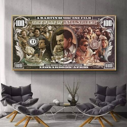Graffiti Street Money Art 100 Dollar Canvas Painting Posters and Prints Wolf of Wall Street Pop Art for Living Room Decor Wall