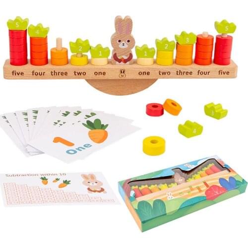 Early Education Rabbit Balance Building Block Toys Addition And Subtraction Arithmetic Learning Carrot Balance Game Wooden Toys