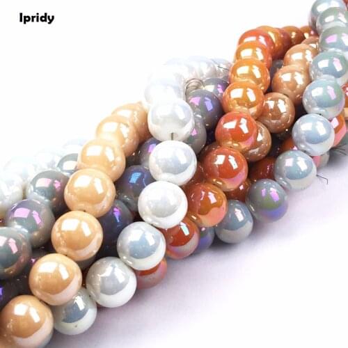 Ipridy Opec white Coating Metallic Color Round Glass Bead Strands, 6mm 8mm 10mm Hole: 1.5mm 5 strands/lot