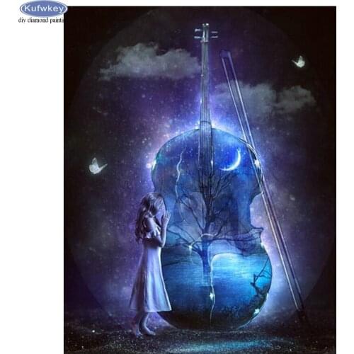 Paint With Diamonds Full Square Drill Resin 5D DIY Diamond Painting fantasy violin girl Mosaic Painting Rhinestone Decoration