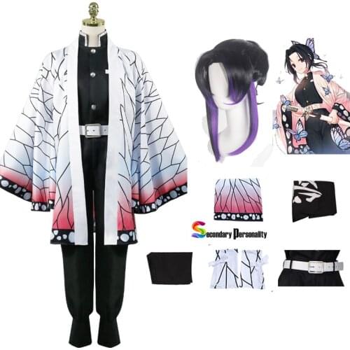 Shinobu Kochou Cosplay Costumes Demon Slayer Cosplay Kimetsu no Yaiba Costumes Japan Anime Girl Kimono Comic Con Dress Wig Props