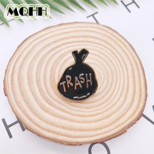 Creative Fun Black Garbage Bag Garbage Classification Enamel Brooch Pin Alloy Badge Clothes Bags Accessories Jewelry Gifts