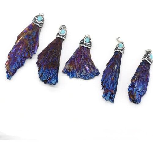 1Pcs Peacock Tail shaped Crystal Original Stone Pendant Charms For DIY Necklace Handiwork Sewing Craft Jewelry Accessory Making