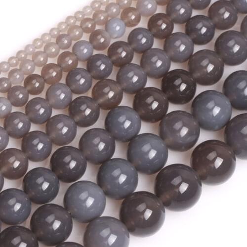 Natural Stone Gray Grey Agates Round Loose Beads For Jewelry Making Strand 15"DIY Bracelet Necklace Jewelry Making Beads