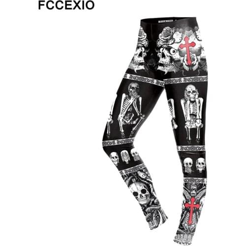 FCCEXIO New Style 2019 5 Colors Skeleton High Waist Leggings Skull 3D Legging Stretch Fitness Legins Women Workout Pants