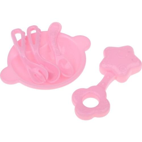 Lovely Pink Tableware Dinnerware Baby Doll Playset Supplies for 9-11inch Reborn Doll MellChan Doll Accessories