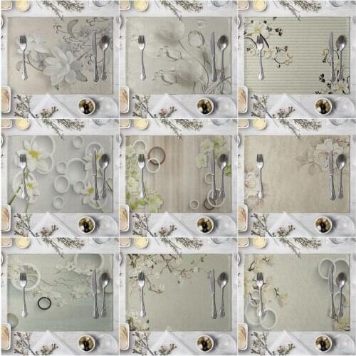 Fashion Print Rectangle Cotton Linen Western Style Table Pad Cut Mats Placemat for Dinner Kitchen Table 40x30cm