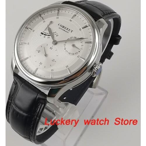 CORGEUT 40mm Men watch white dial Date display Power reserve luxury Automatic Mechanical watches