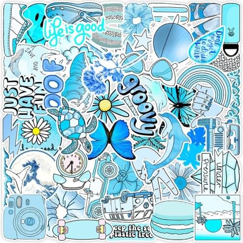 10/30/50PCS Blue Cartoon Series Graffiti Stickers Computer Notebook Mobile Phone Water Cup Sticker Waterproof Sticker Wholesale