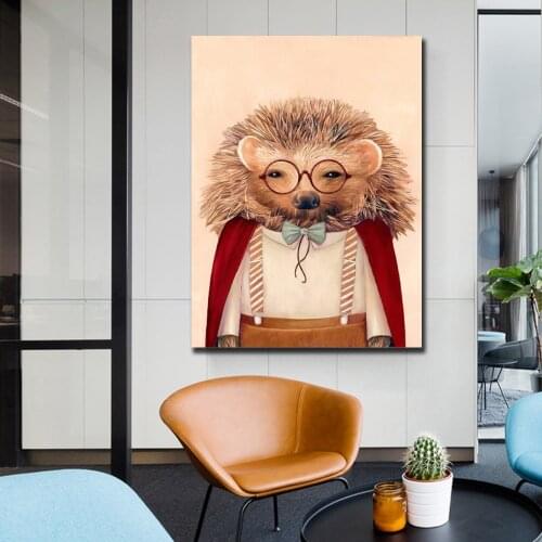 A Bspectacled Hedgehog Canvas Painting Wall Art Posters And Prints Funny Animals Get Clothes for Nordic Kids Room Home Decor