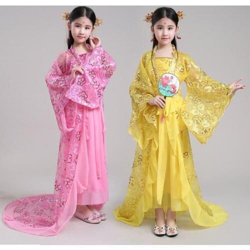 New Arrivel Chinese Traditional Dance Dress Girls Chinese Folk Dance Costume Kids Hanfu Costume for Stage Chang'e Dance Costume