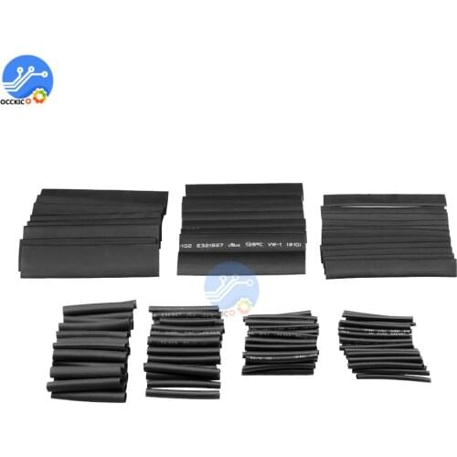 127Pcs/lot Assortment Polyolefin Heat Shrink Tubing 2:1 Shrinkage Tube Cable Sleeves Wrap Wire Set Black Color