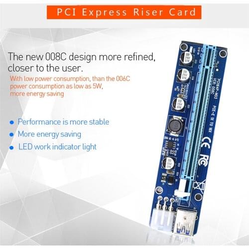 VER008C PCI-E Riser Card 6 Pin PCI 60CM Cable SATA Power for Bitcoin